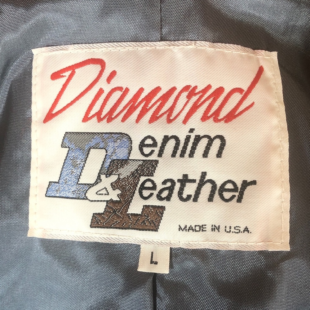 Vintage Blue Denim Western Country Leather Tan Collar Fringe Size Large Like New - Picture 3 of 16